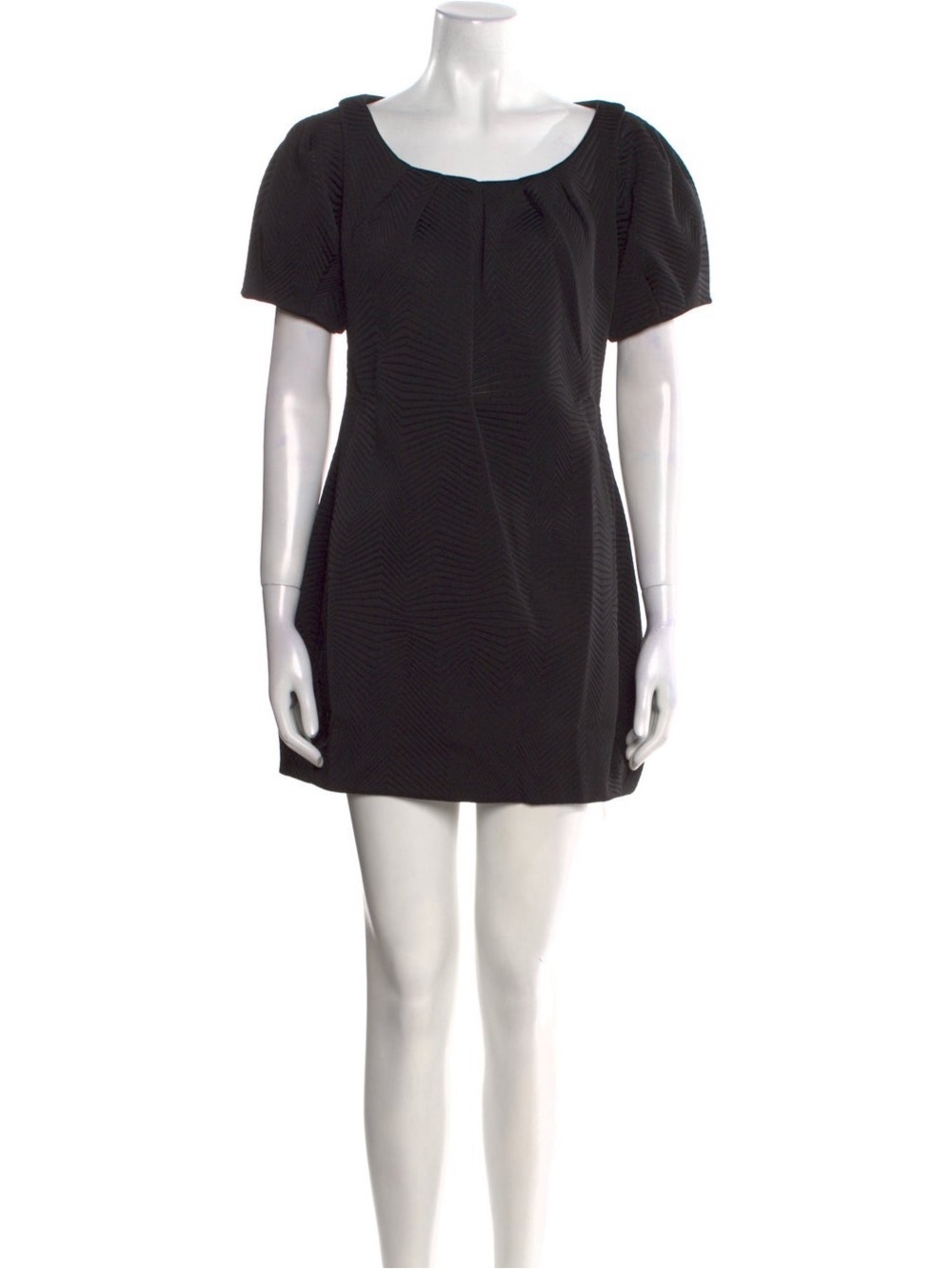 Anne Fontaine Pleated Scoop Neck LBD Shift Puff Sleeve Mini Dress